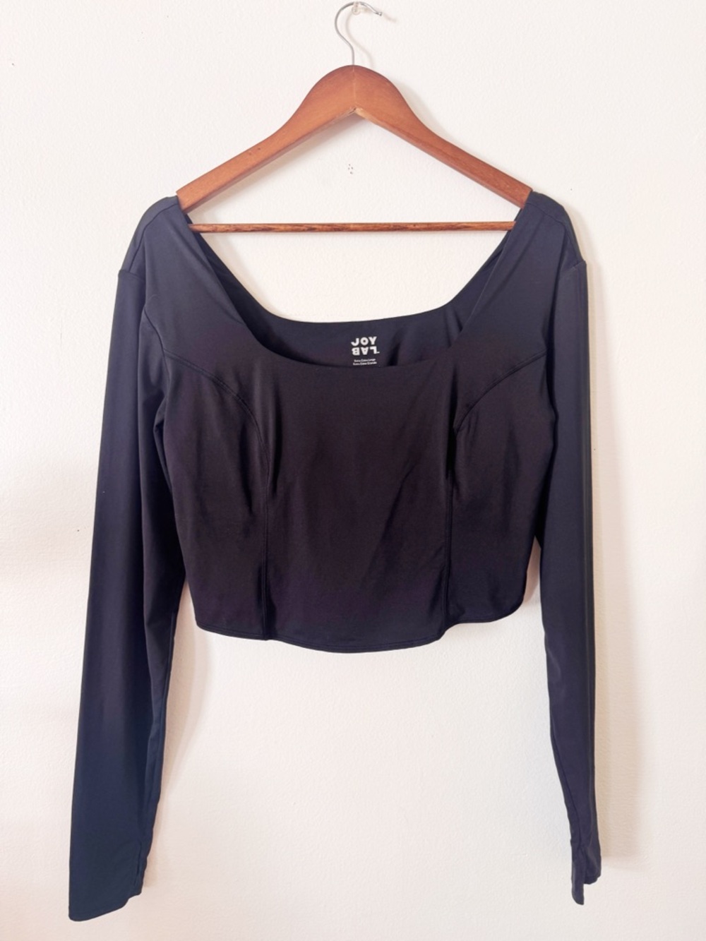 JoyLab Black Long Sleeve Square-Neck Cropped Top XXL